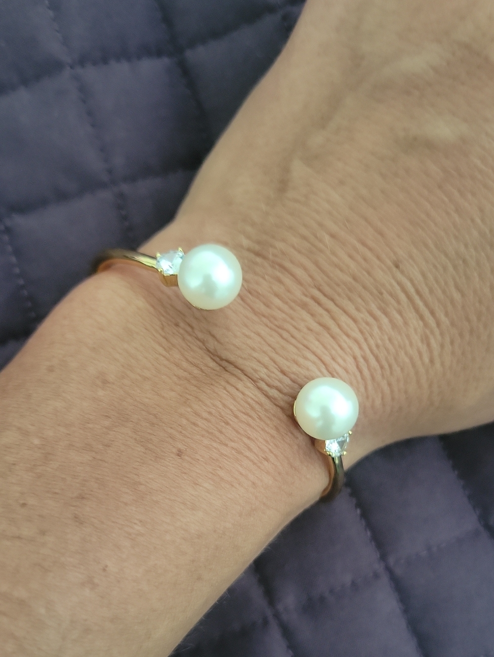 kate spade Gold Open Pearl Cuff Bracelet with White Pearls